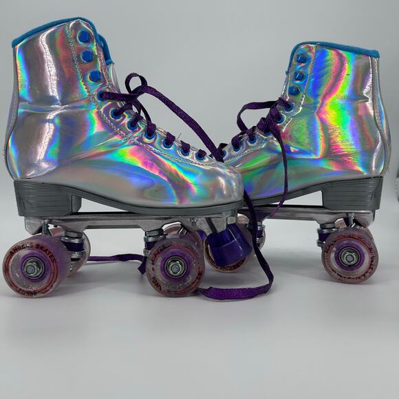 Angels Skates Sidewalk Iridescent Silver + Elbow & Knee Pads + Bag Women’s Sz 6 - Picture 5 of 12